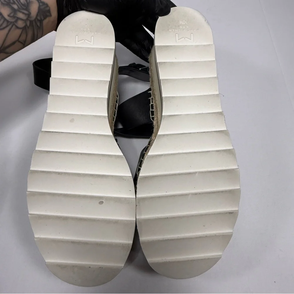 Boho Marc Fisher Black Leather Platform Espadrille Sandals Size 10